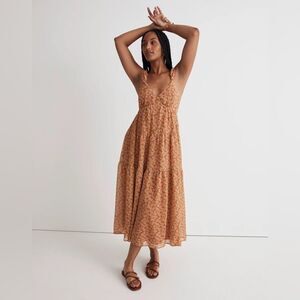 Madewell NWT Georgette Ruffle-Sleeve Tiered Midi Dress in Faded Sunset Size 6